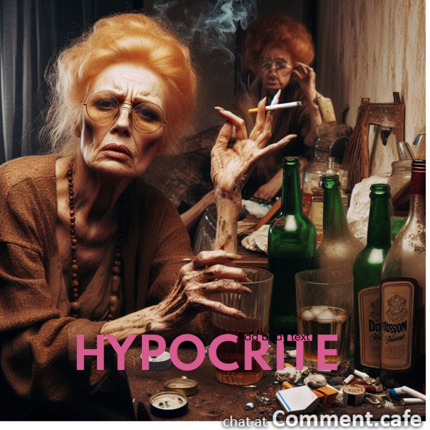 hypocrite woman ginger  old crone bottles cigarettes dirty room.png