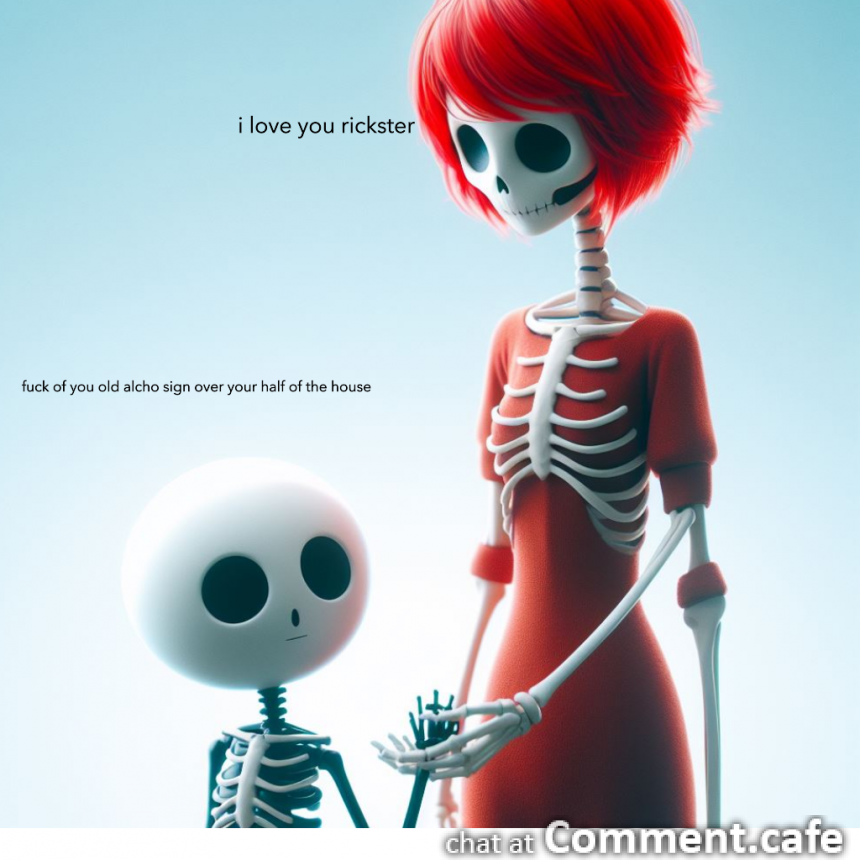 tall skelton woman red short hair with small round black haired man hand in hand.png